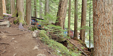 Cars right from suspension bridge 