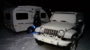Camper in snow 