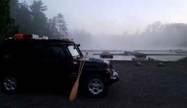 Unload the fishing and canoe gear 